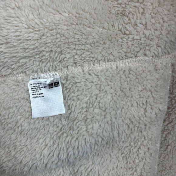 Uniqlo Fleece Sherpa Jacket Womens Medium Cream High Neck Full Zip Front Cozy M - Picture 11 of 13